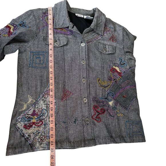 Vintage Units Embroidered Jacket Beaded Patchwork Boho Artsy Shirt Coat L - Picture 8 of 8